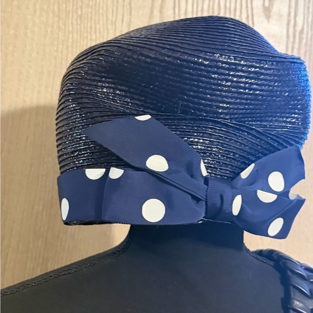 B.Michael Signature Navy Blue Hat with Polka Dot Bow